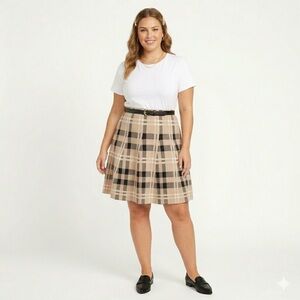 Classic concepts. Size PXL. Beige and Black Plaid Circle Skirt